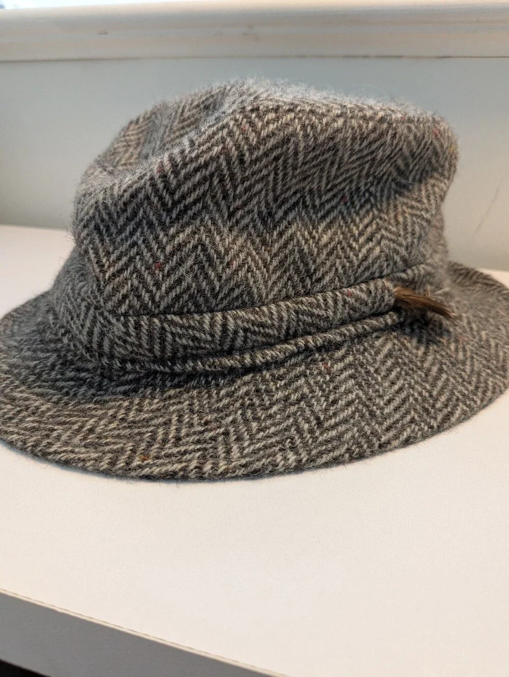 Vintage Mizen Head Irish Wool Tweed Fedora Hat - Made in Ireland Herringbone